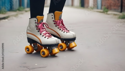 Roller skates abandoned in a dark alley with a blurry background