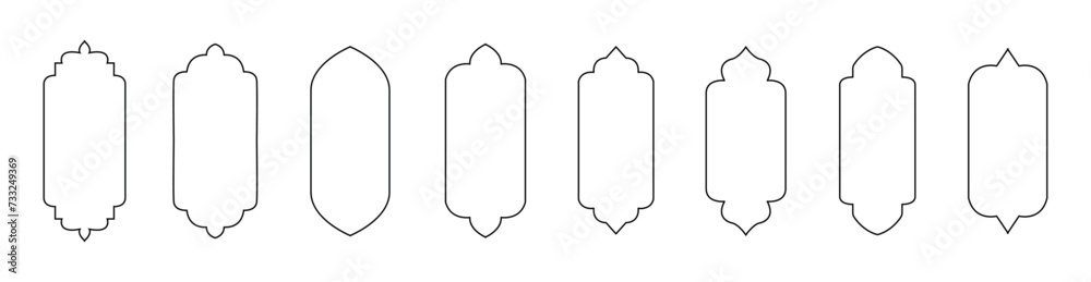 Islamic vector shape of a window or door arch. Arab frame set. Ramadan kareem silhouette icon. Mosque gate. Islamic arabesque pattern. Arabian muslim shape archFrame set. Vintage frames 19 - obrazy, fototapety, plakaty 