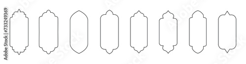 Islamic vector shape of a window or door arch. Arab frame set. Ramadan kareem silhouette icon. Mosque gate. Islamic arabesque pattern. Arabian muslim shape archFrame set. Vintage frames 19