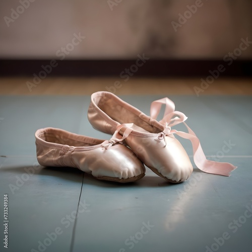 Used Ballet Shoes on a Dance Mat with a Blurry Background