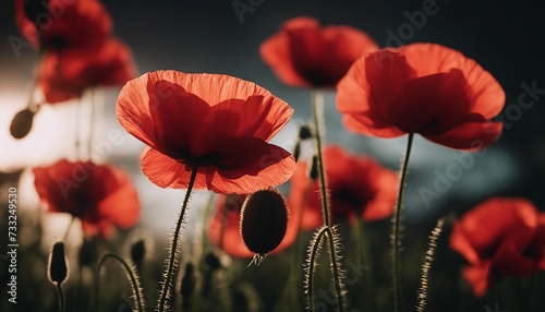Red poppies on black background