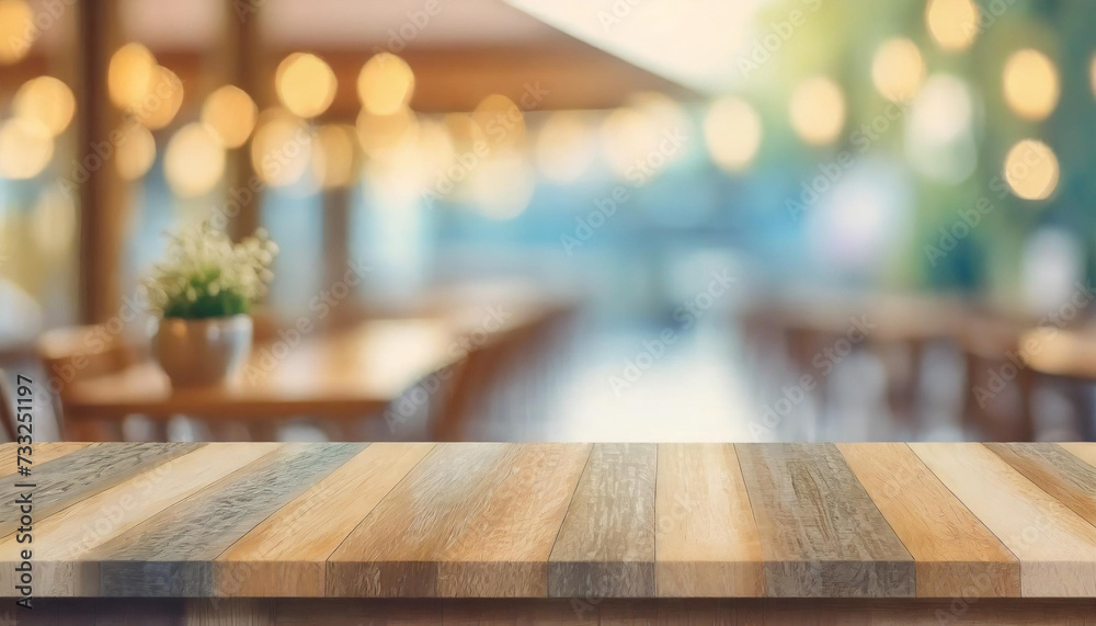 Empty rustic wood table with blurred soft light table in restaurant with bokeh background. Business presentation., product display template Mock-up. Empty rustic wood table with blurred soft light table in restaurant with bokeh background. Business presentation., product display template Mock-up.