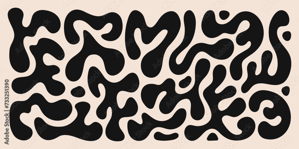 Abstract set liquid organic shapes. Black wavy bubbles and drops in trendy y2k style. Vector illustration Abstract set liquid organic shapes. Black wavy bubbles and drops in trendy y2k style. Vector illustration