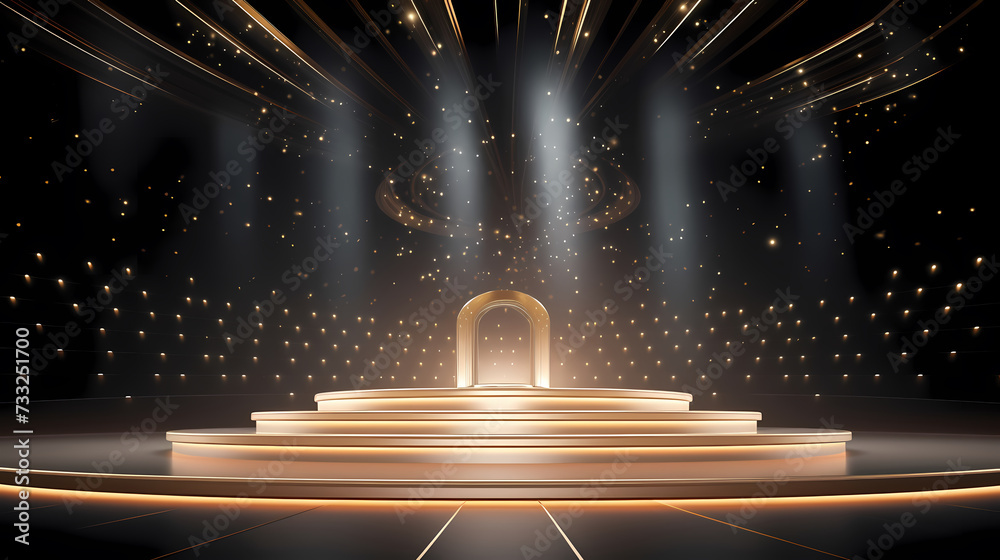 3D golden luxury elements for award ceremony background and podium