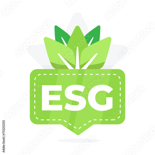 Green ESG sustainable badge design with leaf symbol for environmental, social, and governance standards