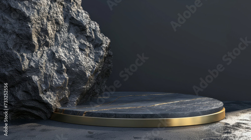 flat natural stone for podium product presentation. Background for cosmetic products. Stone podium. Front view. Empty showcase for packaging presentation. Mockup pedestal.
