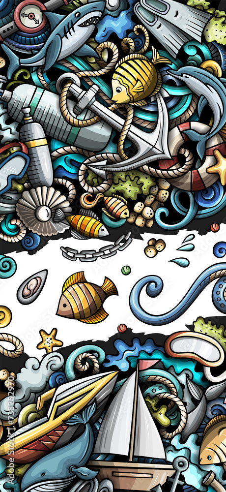 Fototapeta premium Diving detailed cartoon banner