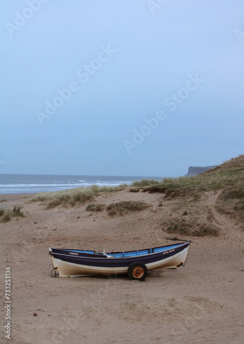 Beach Photography Marske By The Sea Image Boat on Beach Poster Print Artwork