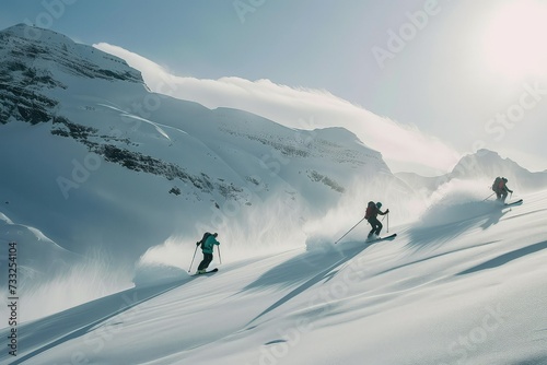 Backcountry Skiing: Skiers Carving Through Fresh Powder in a Remote Wilderness.