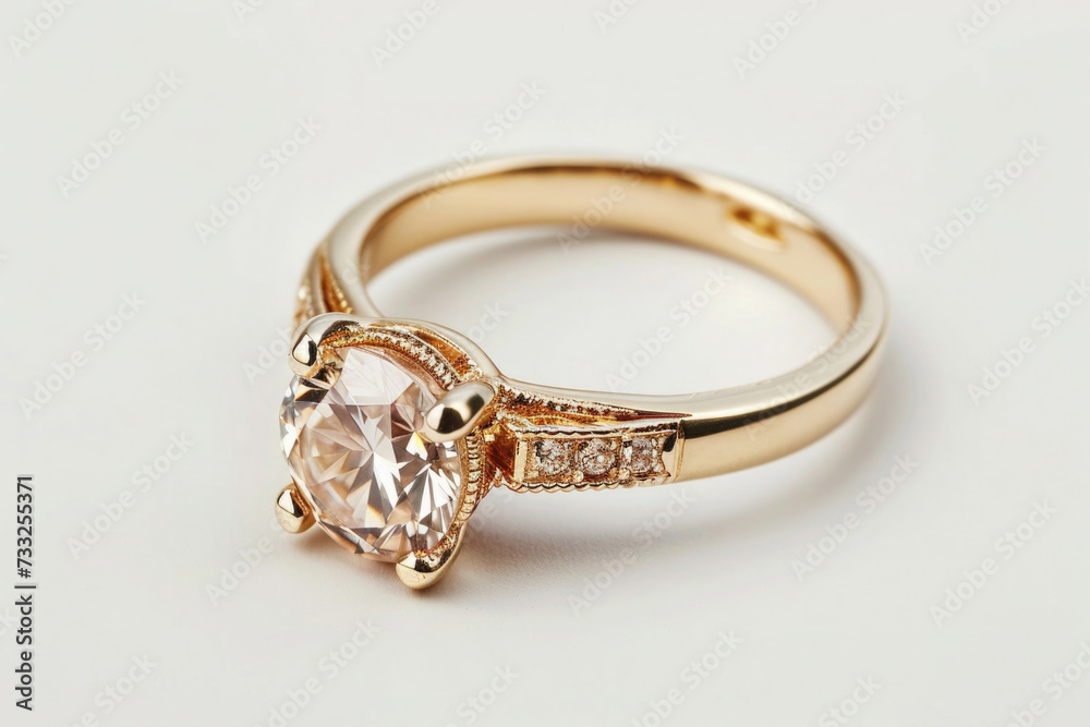 wedding ring, gold with a large diamond on a neutral background wedding ring, gold with a large diamond on a neutral background