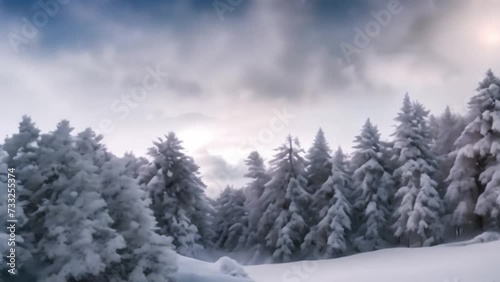 snowy trees above winter landscape