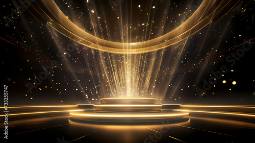Award ceremony elegant background, stage scene design concept and golden luxury light