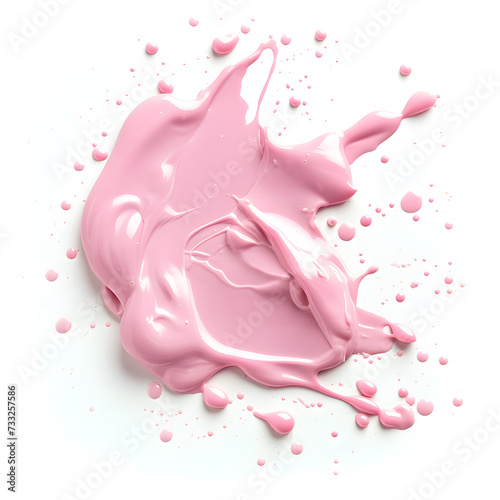 Pink milk yogurt spill top view isolated on white background © Oksana