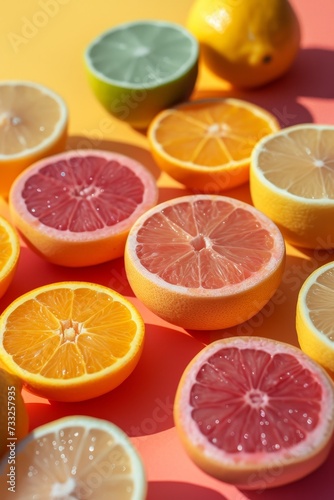 A collection of oranges and lemons arranged neatly on a table, showcasing their vibrant colors and contrasting appearances.