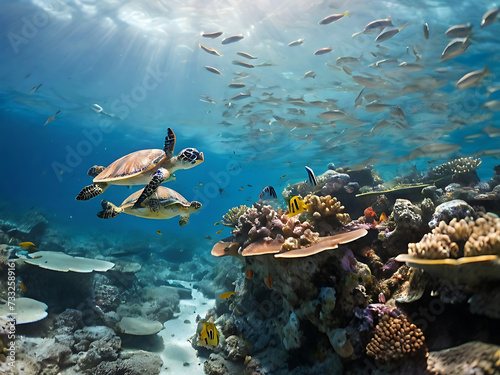 turtle and coral reef © MUHAMMADMUBASHIRALI