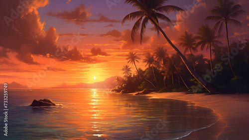 Caribbean Golden Hour: Digital Painting of Serenity and Bliss