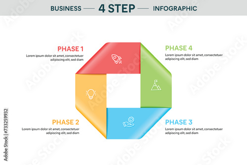 Satin Ribbon Infographic Template with 4 options, steps, parts, segments. Business Concept. Marketing Infographic Vector Illustration