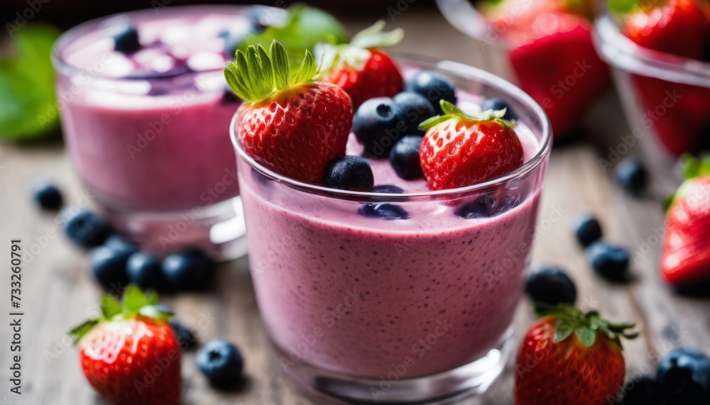 A glass of strawberry and blueberry smoothie A glass of strawberry and blueberry smoothie