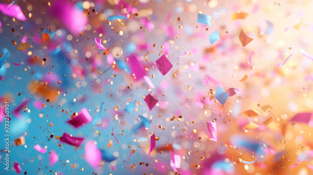 A vibrant assortment of confetti in various colors spread across a bright blue backdrop.