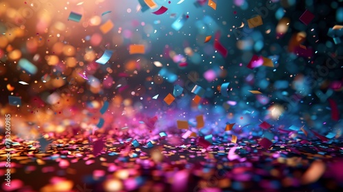 A vibrant assortment of confetti pieces spread across a black background, creating a visually striking composition.