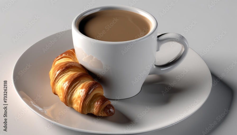 A cup of coffee and a croissant on a white plate A cup of coffee and a croissant on a white plate