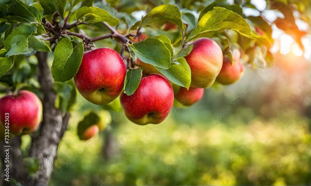 Ripe apple tree in foreground, soft-focus garden Ripe apple tree in foreground, soft-focus garden