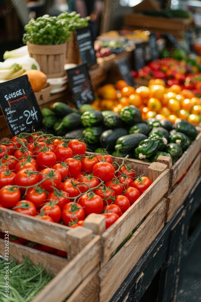 A wide array of fresh vegetables is showcased on a market stall, offering a diverse selection to customers.