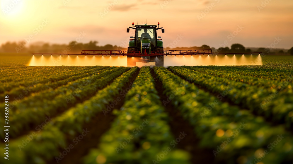 A tractor sprays crops in a sun-drenched field during the golden hour, showcasing the blend of agriculture and the beauty of nature during a serene sunset.
A tractor sprays crops in a sun-drenched field during the golden hour, showcasing the blend of agriculture and the beauty of nature during a serene sunset.
