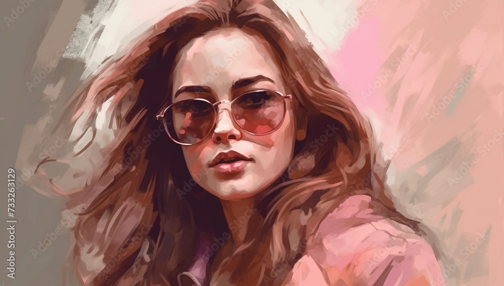 A fashionable girl shields her eyes with stylish sunglasses, exuding a cool and confident vibe as she enjoys the sunny outdoors A fashionable girl shields her eyes with stylish sunglasses, exuding a cool and confident vibe as she enjoys the sunny outdoors