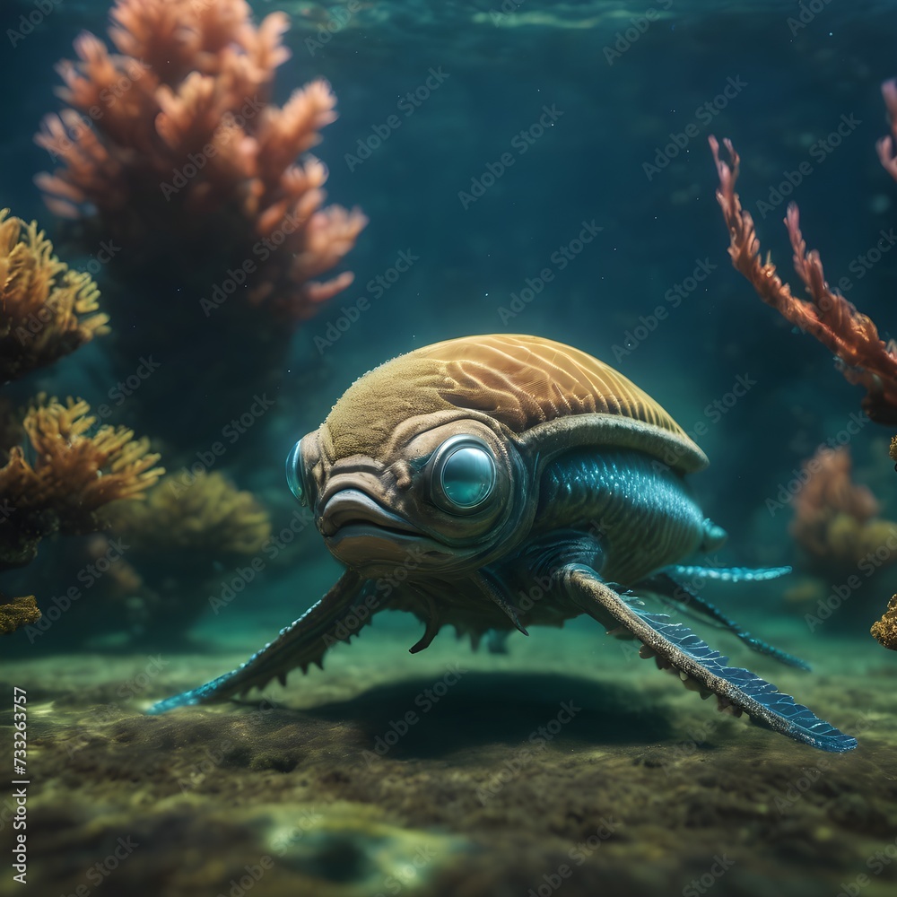 Fototapeta premium Creepy Creature In Ocean Background Very Cool