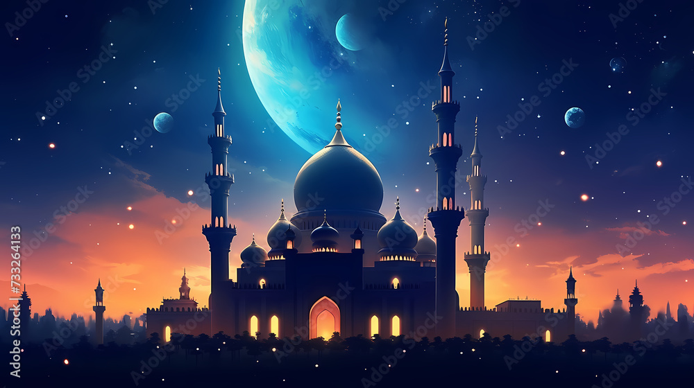 Ramadan background with mosque or lantern illustration