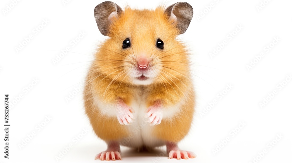 Cute Syrian hamster with distinctive bright orange color isolated on white. High quality horizontal photos