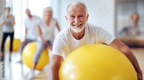 old aged senior man doing sports in a gymnastics studio