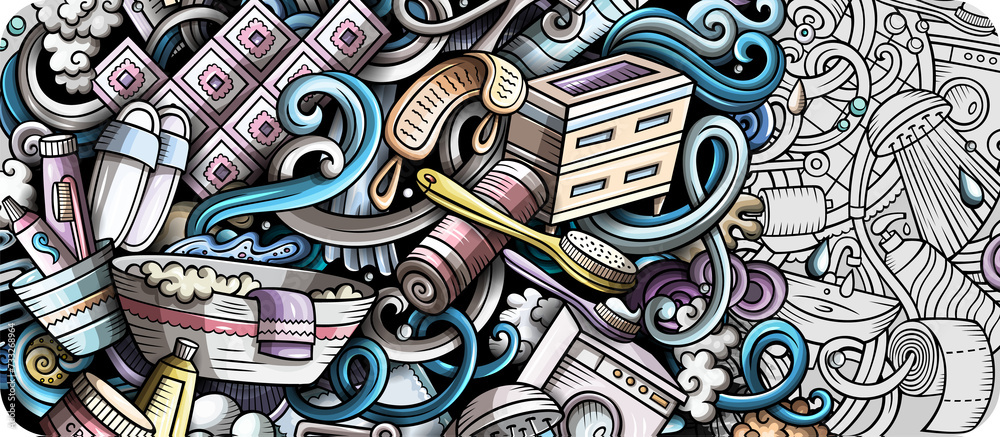 Bathroom cartoon banner illustration