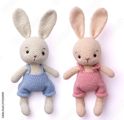 Handmade crocheted bunny toys, amigurumi.