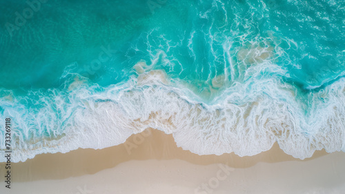 Aerial View, Dramatic Ocean Waves on Dark Aquamarine Shore