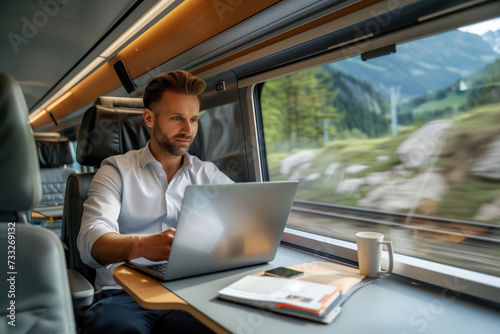 Businessman and digital nomad Working on a Train Journey.
