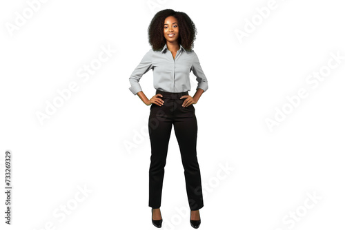 Marketing or bussiness curly girl full body isolated transparent background