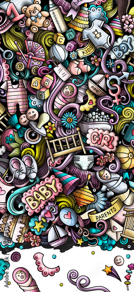 Naklejka premium Baby doodle funny cartoon banner