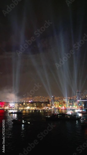 Fireworks in izmir city for the 100th anniversary of the Republic of Turkey. Izmir, 29 October 2023. High quality 4k footage