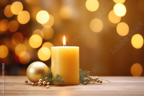 Christmas Candle in Golden Background. Festive Celebration with Candlelight  Background Decoration
