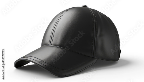Elegant Black Leather Baseball Cap Isolated