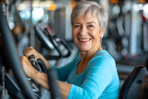 Happy Senior woman with and active lifestyle working out at the gym