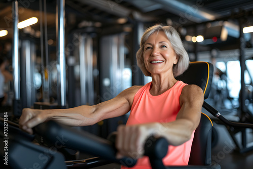 Happy Senior woman with and active lifestyle working out at the gym