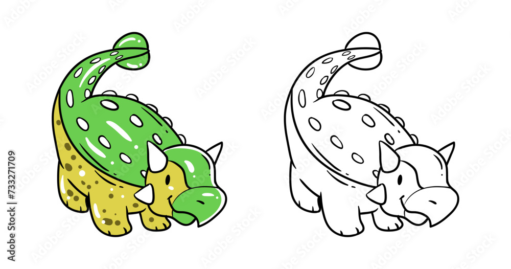 Naklejka premium Green and yellow dinosaur element with sketch vector illustration