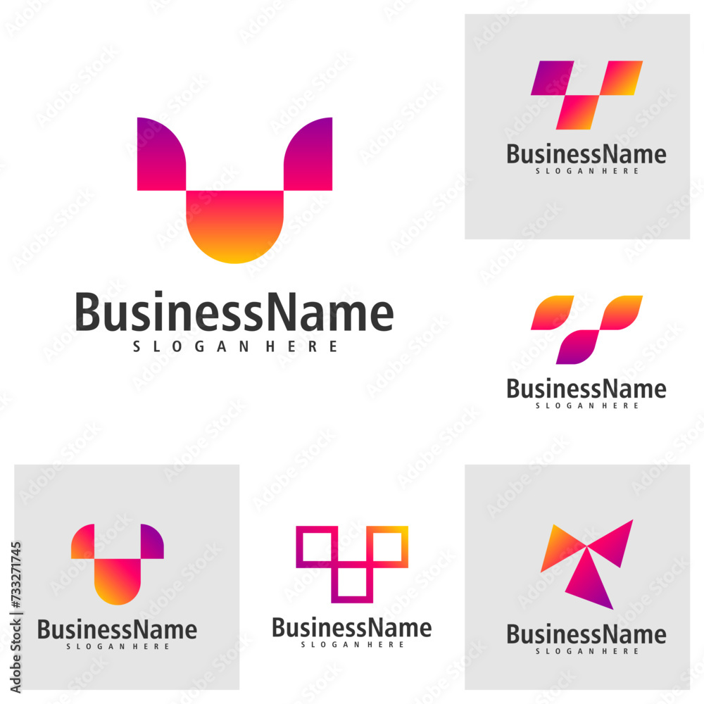 Set of Letter T logo design vector. Creative Initial T logo concepts template