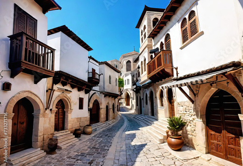 Ancient eastern narrow streets of the beautiful Kukort Muslim city on the shores of the Mediterranean Sea  tourist attractions in Turkey 