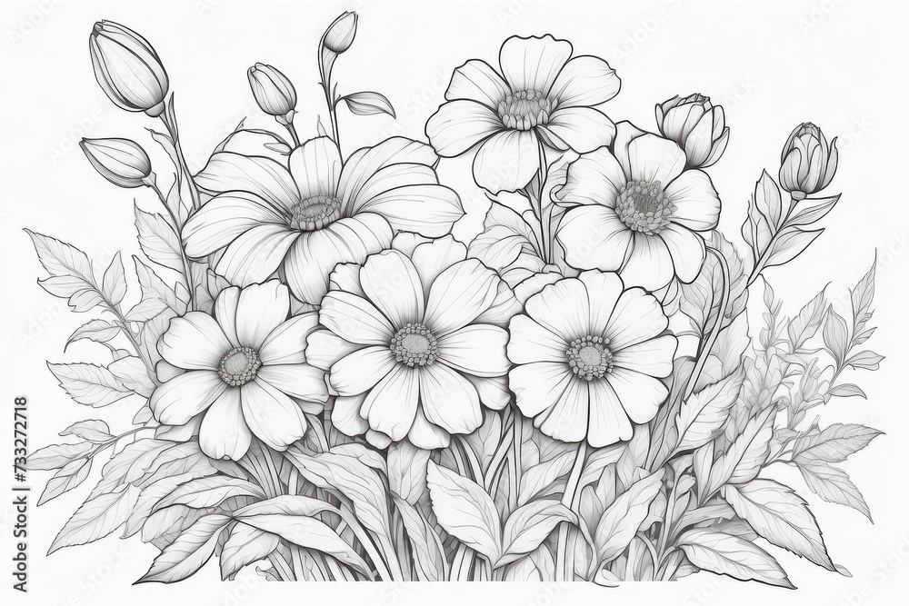 outline drawings of flowers for the coloring page