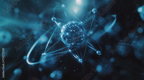 Nanoscopic particle, atom nucleus, quantum effects, thermonuclear reaction concept photo