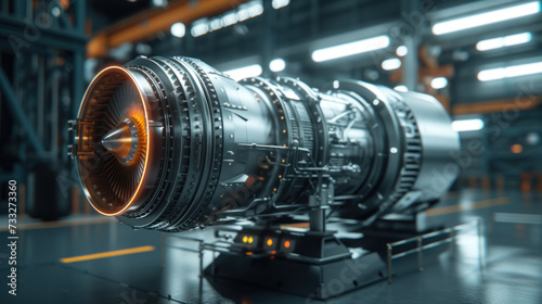 A highly detailed model of a futuristic spacecraft engine with intricate design
